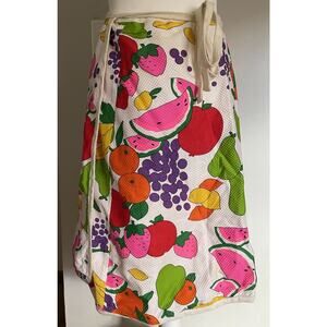 Vtg Filene's Wrap Reversable Skirt Sz L Fruit Disco Flower Power Print 60's 70's
